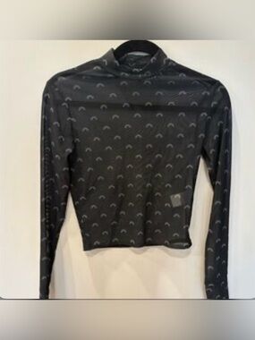 Cozi Black Long-Sleeve Mock Neck Sheer Top